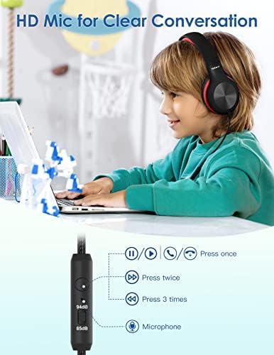 Premium Kids Over-Ear Headphones with Built-In Microphone – Safe Volume Control, Lightweight Dark Green Design for Online Learning & Travel, HD Sound Quality, Collaborative Audio Sharing Feature for Enhanced Learning Experiences