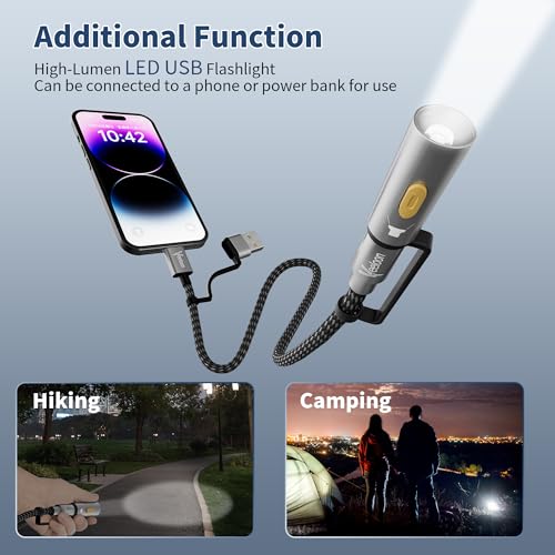 6 in 1 USB C Cable,60W Fast Charging Cable 4 FT,C to USB A/C Braided Multi-Function Charger Power Cord with LED Flashlight and Electric Lighter,for Charging/Outdoor/Travel Use – Enhanced Compatibility and Speed