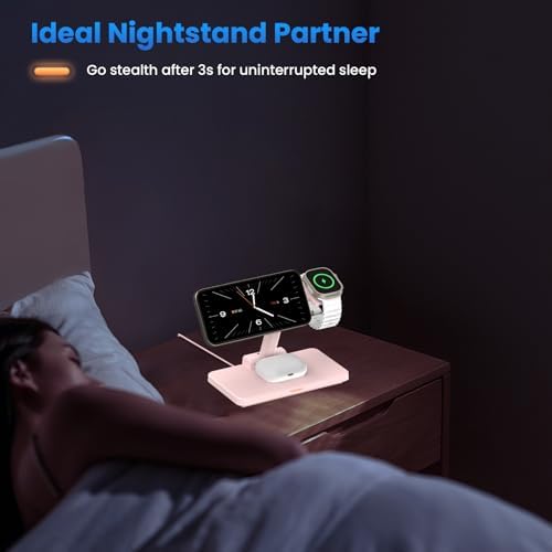 Joy Geek 3-in-1 Foldable Wireless Charging Station for Mag-Safe i Phone – Ultimate Travel Dock for i Phone 12-16 Pro Max, Apple Watch Series 4-10, and Air Pods Pro 2/3/4 – Fast, Compact, and Convenient Power Solution for On-the-Go Charging