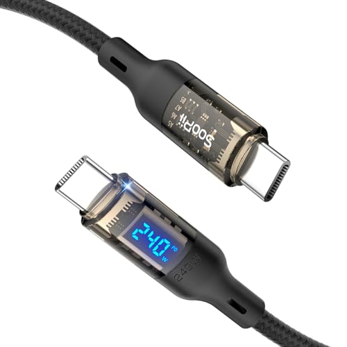 Transform Your Charging Setup with SOOPII 240 W USB C to USB C Cable – 10 ft Durable Power Cable Featuring LED Display for Fast Charging Mac Book Pro, i Phone 16/15 Pro Max, Galaxy S23 Ultra & More – High-Performance, Versatile Design for All Devices