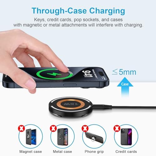 Samsung S25 Ultra Magnetic Wireless Charger – 15 W Fast Charging Pad with PD 3.0 Adapter for i Phone 16/15 Pro Max, Galaxy S25/S24/S23, and Pixel 9/8 Pro – Ultimate Compatibility & Superior Speed for Home & Office Use