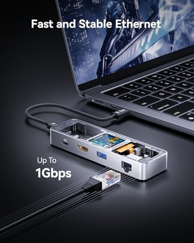 Transform Your Workflow with the DOCKCASE Explorer Edition 6-in-1 USB C Hub – Experience 4 K@60 Hz HDMI Output, Lightning-Fast Gigabit Ethernet, and Versatile USB-C & Dual USB-A Connections for Mac Book Air/Pro & XPS – Ultimate Power Delivery for Dynamic Professionals On the Move