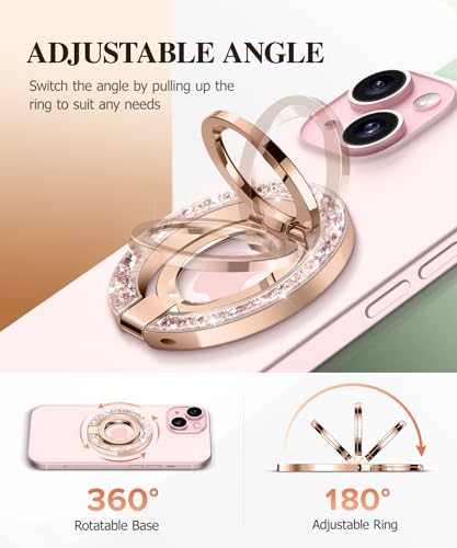 GVIEWIN Magnetic Phone Ring Holder, Compatible with MagSafe Phone Grip with Adjustable Stand, Magnet Phone Ring Kickstand for iPhone 16 Pro Max/Plus/15/14/13/12 Series/Other Phones (Purple) – Enhanced Compatibility and Speed