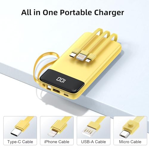 Ultimate 10000 m Ah Portable Power Bank with Built-in Charging Cable and LED Power Indicator – Travel-Ready External Battery Pack for i Phone 16/15, Samsung S22, and Android Devices – Unmatched Compatibility and Rapid Charging for On-the-Go Lifestyles