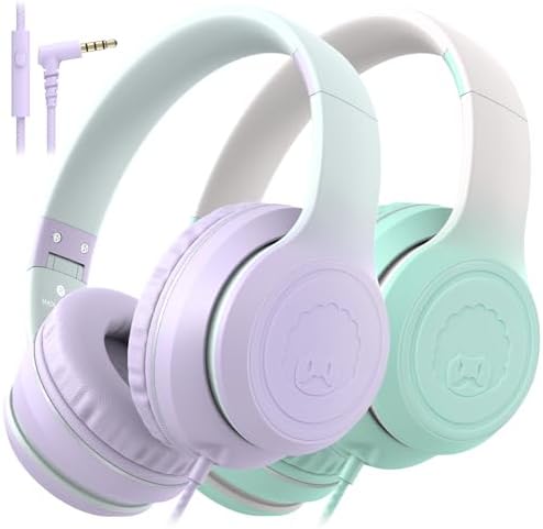 Rockpapa L22 Purple Over-Ear Headphones for Kids & Women – Lightweight, Foldable, and Durable Wired Design with Built-In Microphone for Clear Hands-Free Communication, Perfect for School, Travel, and Daily Use – High-Quality Stereo Sound and Tangle-Free Cord for Seamless Audio Enjoyment