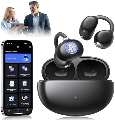 Next-Gen AI Translation Wireless Earbuds – Ultra-Light Bluetooth 5.4 Headphones with Hi-Fi Sound and Deep Bass for Dynamic Lifestyles, Effortless Multilingual Support in 163 Languages, Perfect for i OS & Android Users, Comfortable Open-Ear Design for Travel and Fitness Enthusiasts