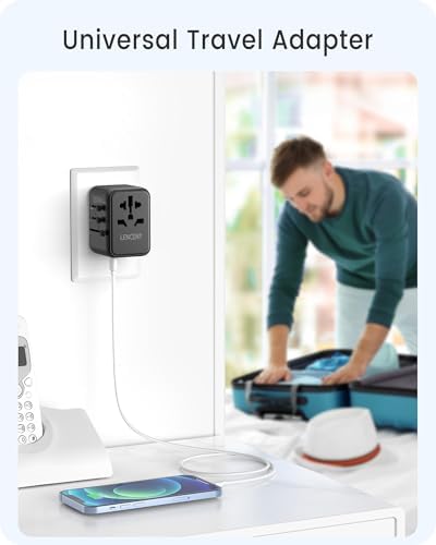 LENCENT 20 W Fast Charging Universal Travel Adapter – Compact International Power Converter with Dual USB and USB Type-C Ports – Ultimate Solution for Worldwide Device Charging in USA, UK, EU, and AUS (Black) – Reliable and Safe Charging for Global Explorers