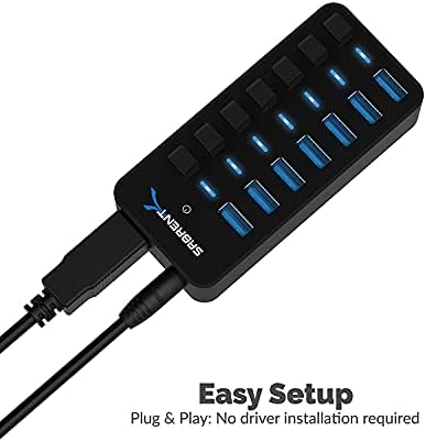 SABRENT 7-Port USB-C Hub: Maximize Efficiency with 3 USB-A & 4 USB-C Ports, 5 Gbps USB 3.2 Speed, 20 W PD Charging, Smart Power Control & LED Indicators – Ideal for Mac, PC, Steam Deck, ROG Ally – Stylish Aluminum Build for Durability & Performance