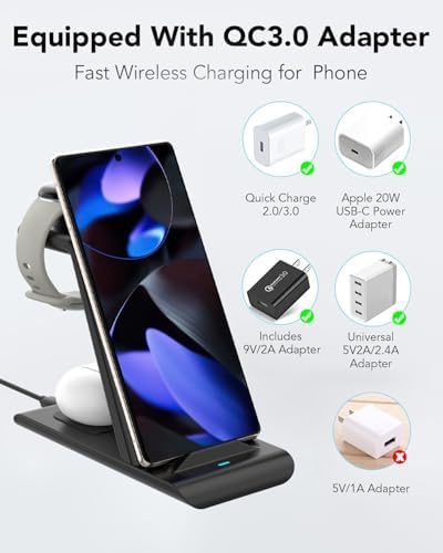 HATALKIN 3-in-1 Wireless Charging Station for Google Pixel Devices – Fast Charger for Pixel Watch 3/2, Pixel Buds Pro/2 with Adapter – Sleek Design for Home & Office with Enhanced Compatibility and Safety Features