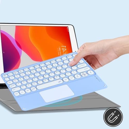 Ultra-Slim 10-Inch Wireless Bluetooth Keyboard with Touchpad – Rechargeable & Portable Universal Keyboard for i OS, Android & Windows Devices – Effortless Typing on the Go in Sleek White Finish