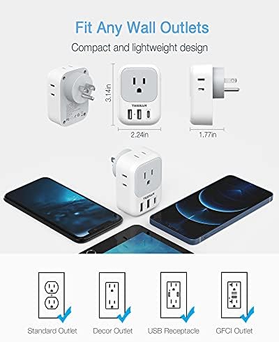 TESSAN 7-Port USB Wall Charger & Outlet Splitter – Versatile 4 AC Outlets and 3 Rapid USB Charging Ports with 2 USB-C Ports – Essential Multi-Plug Expander for Home, Office, Travel, and Dorm Rooms – Sleek Design with Surge Protection for Uninterrupted Power Supply