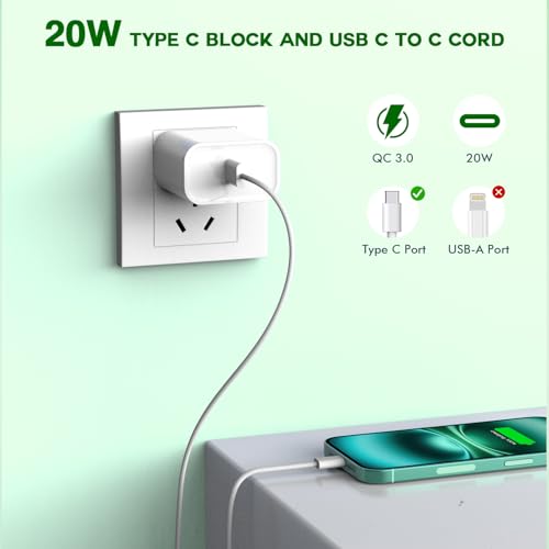 i Phone 16 & 15 Fast Charge Trio: 20 W USB-C Wall Chargers & 10 FT Woven Cables for Ultimate Device Compatibility – Ideal for i Pad Pro, Air Pods, and More – Efficient, Durable, and Perfect for Home or Travel Charging Solutions