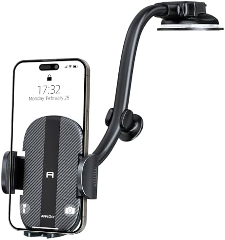 Ultimate APPS2 Car Phone Holder for Dashboard & Windshield – Long Arm Mount with Strong Suction Cup & Anti-Shake Stabilizer for All Smartphones – Enhanced Stability for Navigation & Hands-Free Calls