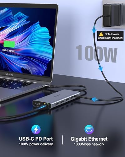 Transform Your Workspace with the Ultimate 9-in-1 USB C Hub Multiport Adapter for Mac Book Pro & Air – High-Speed 4 K HDMI Output, 100 W Power Delivery, and Effortless Connectivity for i Pad Pro, i Mac, and More – Enhance Productivity with 5 USB Ports and SD/TF Card Reader for Seamless Data Transfer and File Access