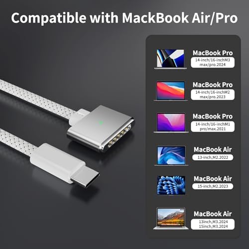 USB-C to Magnetic 3 Cable Compatible with Magsafe Charging Cable for 14” 16” MacBook Pro 2024 M3 Pro & Max, MacBook Air 2022 M2, MacBook Pro 2023 M2 Pro & Max – 6.6ft Black – Enhanced Compatibility and Speed