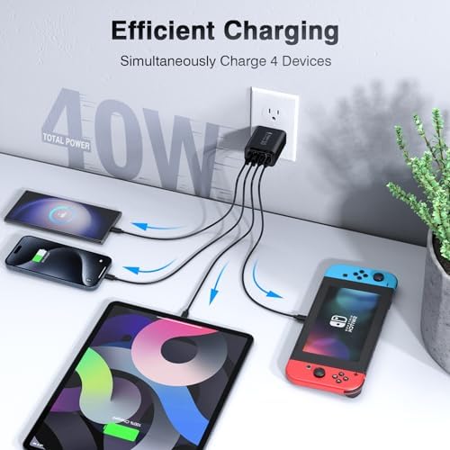40 W USB C 4-Port Wall Charger 2-Pack – Ultra-Fast Charging Adapter for i Phone 16, i Pad Pro, Nintendo Switch & More – High-Speed PD & QC Technology for Multiple Devices – Compact & Stylish Red Design – Perfect for Travel and Daily Use