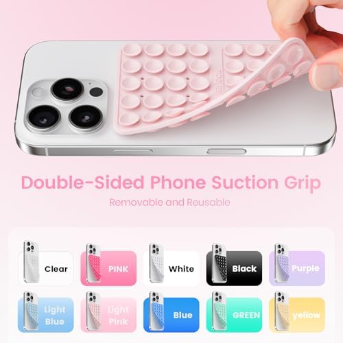 Klearlook 4-Pack Silicone Suction Cup Phone Mount – Creative Hands-Free Phone Grip for Stunning Selfies & Videos in Clear, Light Pink, Hot Pink, and Lavender – Innovative Double-Sided Suction Technology for Wide Compatibility – Premium Durable Design for Effortless Content Creation and Easy Maintenance