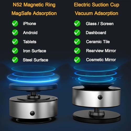 Revolutionary 360° Magnetic Phone Holder with Electric Suction Cup – Ultimate Versatile Mount for Cars, Gyms, and Bathrooms – Effortless Compatibility with Mag Safe i Phones and Android Devices – Experience Unmatched Stability and Hands-Free Convenience on Smooth Surfaces