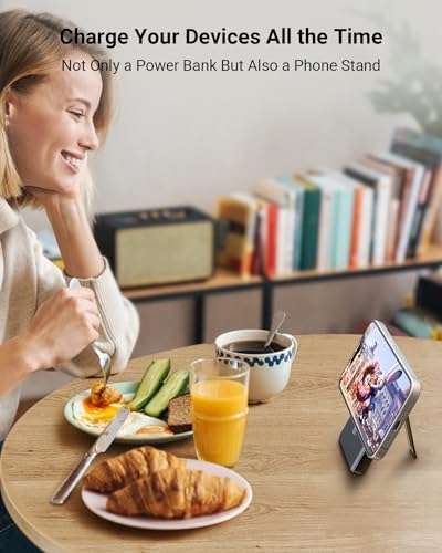 Ultimate 5-in-1 Mag Safe Portable Charger – 10,000 m Ah Wireless Magnetic Power Bank for Apple Devices – Fast Charging Battery Pack with Built-in Stand for i Phone 16 Pro Max/15/14/13 Mini & Apple Watch – Sleek Black Design for On-the-Go Power Solutions
