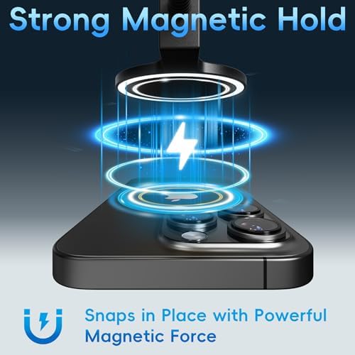 Portable Black Magnetic Phone Umbrella with Adjustable 360° Shade, Foldable Sun Protection & Built-in Ring Holder – i Phone 12-16 Compatible and More Devices, Magnetic Sticker for Quick Setup and Enhanced Functionality