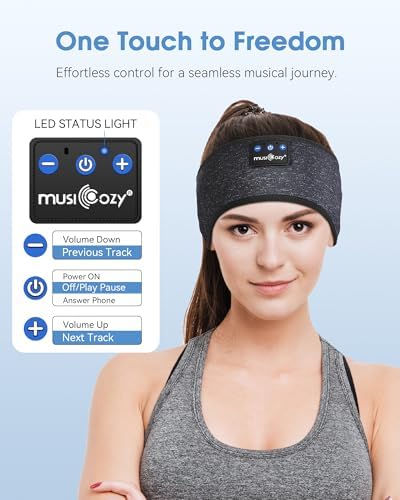 MUSICOZY Bluetooth 5.4 Sleep Headband – Ultra-Thin Stereo Earbuds for Uninterrupted Comfort and Performance, Sweat-Resistant for Active Lifestyles & Serenity (White Red) – Elevate Your Audio Experience with Innovative Design and Superior Sound Quality