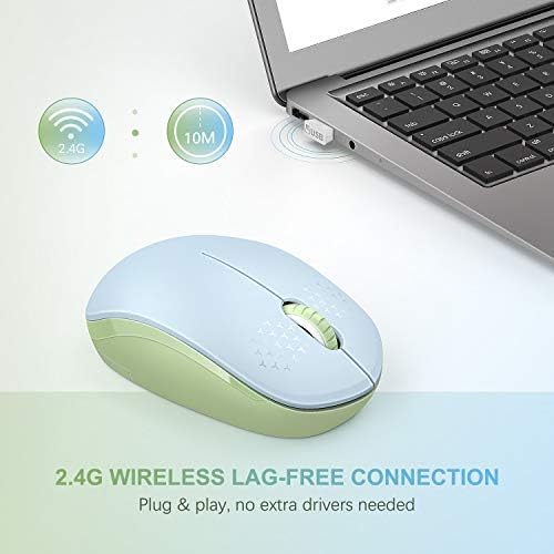 Light Blue Wireless Mouse – Ultra-Quiet 2.4 GHz Noiseless Computer Mouse with USB Receiver for Seamless Windows Experience – Portable, Ergonomic Design for Home, Office, or Travel