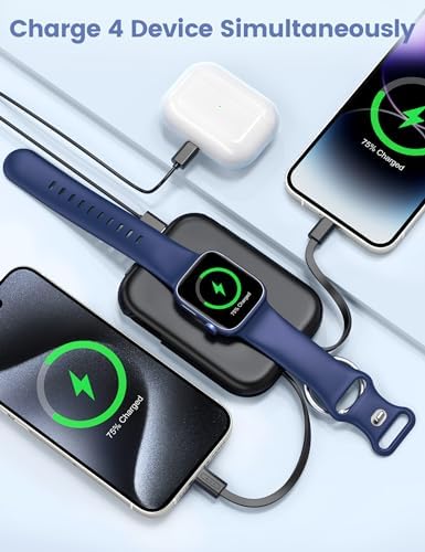 Compact RORRY 5000 m Ah Portable Charger Power Bank with Integrated Cables – Sleek Keychain Battery Pack for i Phone 16/15/14/13/12 and Apple Watch Ultra Series, Ultimate Travel Companion with Fast Charging and Modern Design