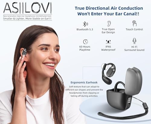 Experience Boundless Freedom with VG333 Open-Ear Bluetooth Headphones: Ultra-Thin Silicone Ear Hooks for Ultimate Comfort, 70-Hour Playtime, and Immersive Bass – Ideal for Active Lifestyles with Touch Control and Next-Gen Bluetooth 5.3 Connectivity