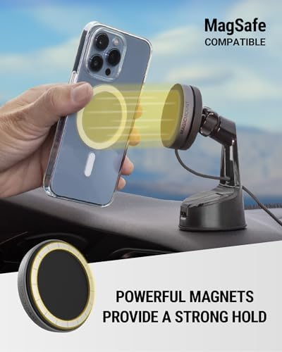 Scosche Qi2 Mag Safe Car Mount with 15 W Wireless Charging – Premium Magnetic Phone Holder for Dashboard & Windshield, Fast USB-C Charger Included, Compatible with i Phone 12-16 – Ultimate Convenience & Durability for Tech-Savvy Drivers