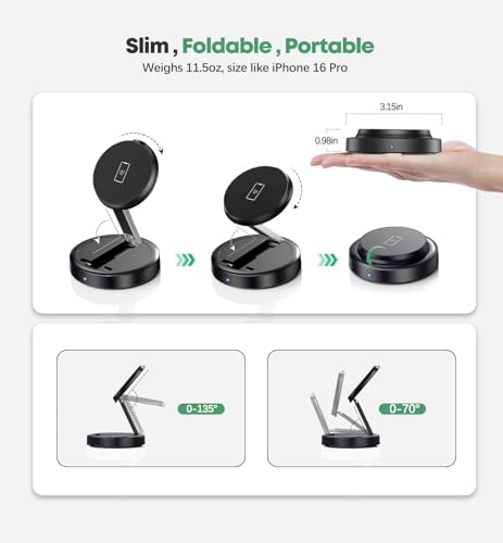 Revolutionary Magnetic Wireless 15 W Fast Mag Safe Charging Pad for i Phone 16 Series and Air Pods – Superior Efficiency with Intelligent Temperature Control and LED Indicator for Uninterrupted Charging Experience – Ultimate Foldable Charging Station for Tech Enthusiasts and Apple Devices