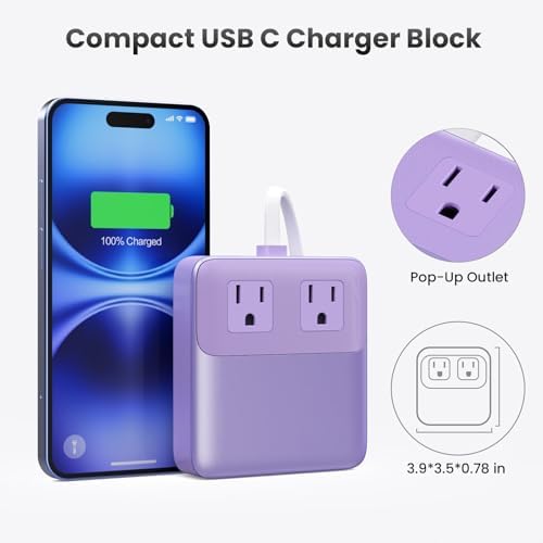 High-Power 135 W Ga N USB C Charging Hub – 6-in-1 Power Station with 2 AC Outlets, 2 USB-A & 2 USB-C Ports, 5 ft Cord, Ideal for PD 65 W Laptop Charging (Mac Book Air/Pro, i Phone 16/15, Galaxy S24) – Fast, Efficient, Universal Device Charger for Home and Travel