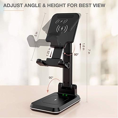 Ergonomic 2-in-1 Wireless Charging Station – Qi Certified 15 W Fast Charger for i Phone 16/15/14/13/12 & Samsung Galaxy S21/S20/S10 with Air Pods Pro Compatibility – Optimize Your Workspace with Adjustable Height and Dual Device Power Solution