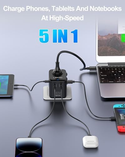 Global Travel Companion: High-Performance Universal Adapter with 6 A Output, Featuring 3 USB-C & 2 USB-A Ports for Swift Charging Across 200+ Countries – Perfect Solution for EU, US, UK, AU and Beyond