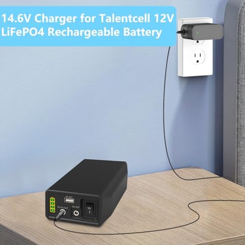 Rapid 14.6 V Lithium Iron Phosphate Battery Charger with Dual Alligator Clips – Fast-Acting AC Power Adapter for 12 V Li Fe PO4 Battery Packs – Enhanced Safety Features, Lightweight Design, and Universal Compatibility for Talentcell Solutions