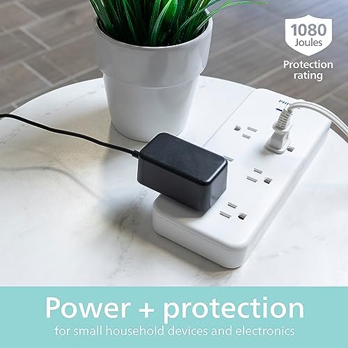 Philips EZFit Surge Protector with 3 Outlet Power Strip and 6 ft Braided Cord – Enhanced Charging Station Featuring 2 USB-A and 1 USB-C, 490 Joules of Surge Protection, Space-Saving Design in Sleek White for Home and Office Use