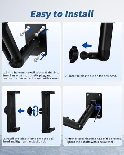Versatile Adjustable Tablet Wall Mount for i Pad, Galaxy Tab & Smartphones – Durable Aluminum Alloy Long Arm Holder for 4.7-13″ Devices, Perfect for Home & Office Use (Black) – Enhance Productivity and Comfort