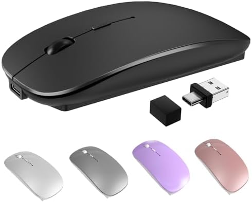 Versatile Wireless Bluetooth Mouse for Mac Book Air, Mac Pro, & i Pad – Sleek Rechargeable Silent Mouse with Dual Connectivity (USB-C & 2.4 G) – Travel-Friendly Jiggler Mice Mover in Stylish Purple – Perfect for Professionals & On-the-Go Users