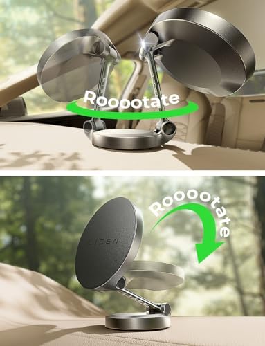 LISEN Mag Safe Car Charger for i Phone 15/14/16 Pro Max – 360° Rotating Wireless Mount with Powerful Magnetic Grip for Fast Charging – Sleek Black Dashboard Accessory for Effortless Navigation & On-the-Go Power Solutions