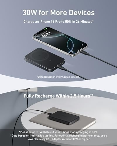 Anker Mag Go 10,000 m Ah Ultra-Slim Magnetic Power Bank – Qi2 Certified 15 W Fast Charger for i Phone 16/15/14/13/12 Series, Ergonomic Design for Effortless Portability and Seamless Charging Experience – Ideal for On-the-Go Lifestyle