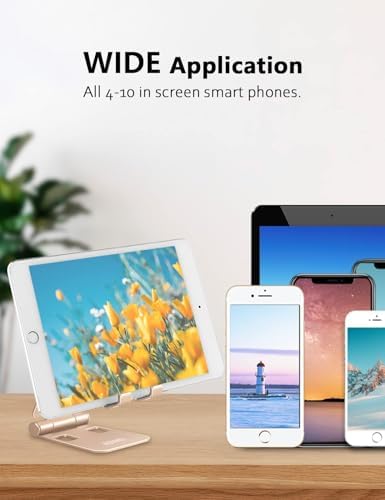 Cell Phone Stand for Desk, Adjustable Desktop Phone Holder Stand, Foldable Moblie Phone Dock for iPhone 15 14 13 12 11 Pro Xs Max Xr X 8 7 6 5 5s SE Nintendo Switch All Phones, Rose Gold – Enhanced Compatibility and Speed