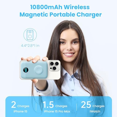 Revolutionary 4-in-1 Magnetic Portable Charger 10800 m Ah – Rapid USB-C Power Bank with LCD Display, Fast Charging for i Phone 16/15/14/13/12 & Apple Watch – Sleek White Design for Ultimate Compatibility and On-the-Go Convenience