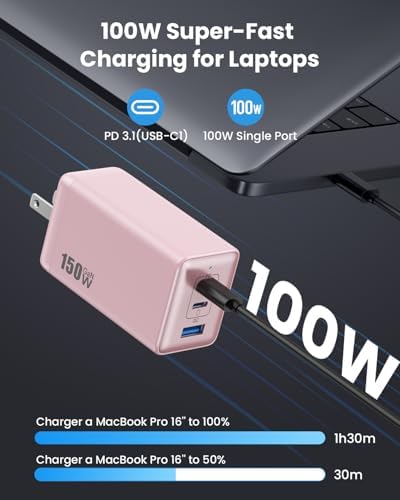 Ultimate 150 W USB-C Charging Hub – Compact Multi-Device Power Adapter with 3 Fast-Charging Ports for Mac Book Pro, i Phone 16, Galaxy S24, and Dell Laptops – Enhanced Efficiency with Ga N Technology for Professionals on the Go