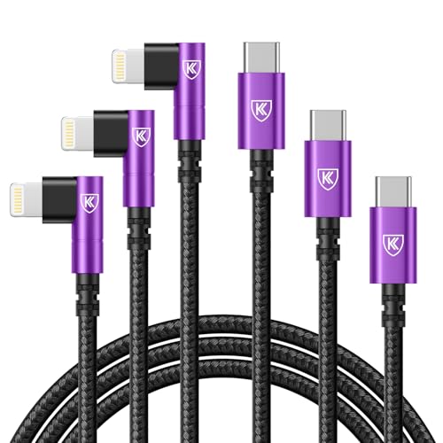 Enhanced 6 FT USB C to Lightning Charging Cable Set – MFi Certified with 90-Degree Design for Optimal Ergonomics – Fast Charging Nylon Braided Cords Compatible with i Phone 14/13/12/11/Pro Max/Plus/8/7 – 3 Pack for Home, Office & Travel Convenience