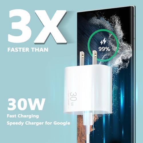Power Up Your Google Pixel 9 Pro/XL & Samsung Galaxy A Series with a Dual 30 W USB-C Fast Charger – Includes 6.6 ft Cable for Unmatched Flexibility and Speed – Compact, Portable Design with Advanced Safety Features for Reliable Charging Anywhere