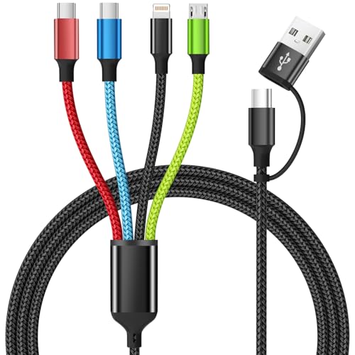 Versatile 4-in-1 Nylon Braided Charging Cable – 2 Pack, 5 FT Length, Fast Charging Universal USB Cable for Lightning, USB-C, and Micro USB Devices, Optimized for High-Speed Connectivity and Enhanced Durability, Ideal for Phones, Tablets, and More