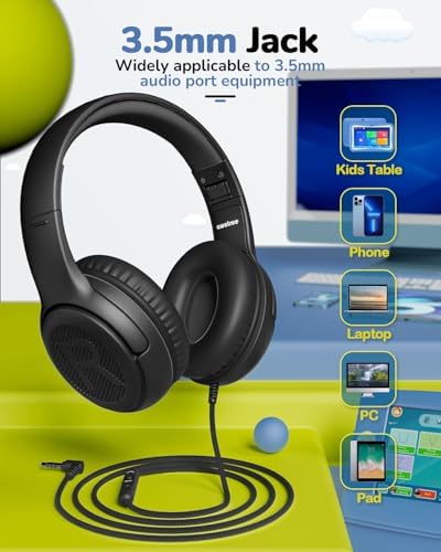 Premium Volume-Limiting Kids Wired Headphones with Microphone – Ultimate Hearing Protection at 85/94 d B – Foldable On-Ear Design for Effortless Travel – Perfect for Learning, Gaming, and Entertainment – Universal 3.5 mm Compatibility for All Devices