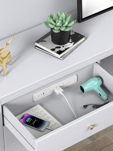 Recessed USB C Power Strip with 65 W Fast Charging – Sleek Desk-Mounted Outlet Kit Featuring 3 AC Outlets and 6 ft Flat Plug Cable for Organized Home, Office & Kitchen Spaces – Ultimate Surge Protector and Space-Saving Charging Solution
