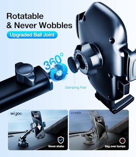Wigoo Pioneer 3-in-1 Car Phone Holder Mount – 2024 Upgrade for Ultimate Universal Smartphone Compatibility | Secure Dashboard, Windshield & Air Vent Stand for i Phone 16, 15, 14, 13, 12 & All Mobile Devices | Enhanced Fiber Grip for Safe Hands-Free Navigation & Calls
