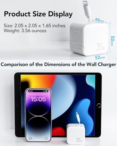 Revolutionary 35 W PD Fast Charging Retractable Wall Charger with Built-in Type-C Cable & USB Port – Ultra-Compact, Foldable Design Ideal for i Phone 16/15, Galaxy S25, and Pixel Devices – Unmatched Portability and Device Safety for Dynamic Lifestyles