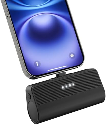 KKD 5000 m Ah Portable Charger for i Phone – MFi Certified Built-in Plug for Fast Charging on the Go, Compact Power Bank for i Phone 14/13/12/11/XR/X/SE/8/7/6/6 s/Pro Max/Plus & i Pad, Sleek Design for Ultimate Portability